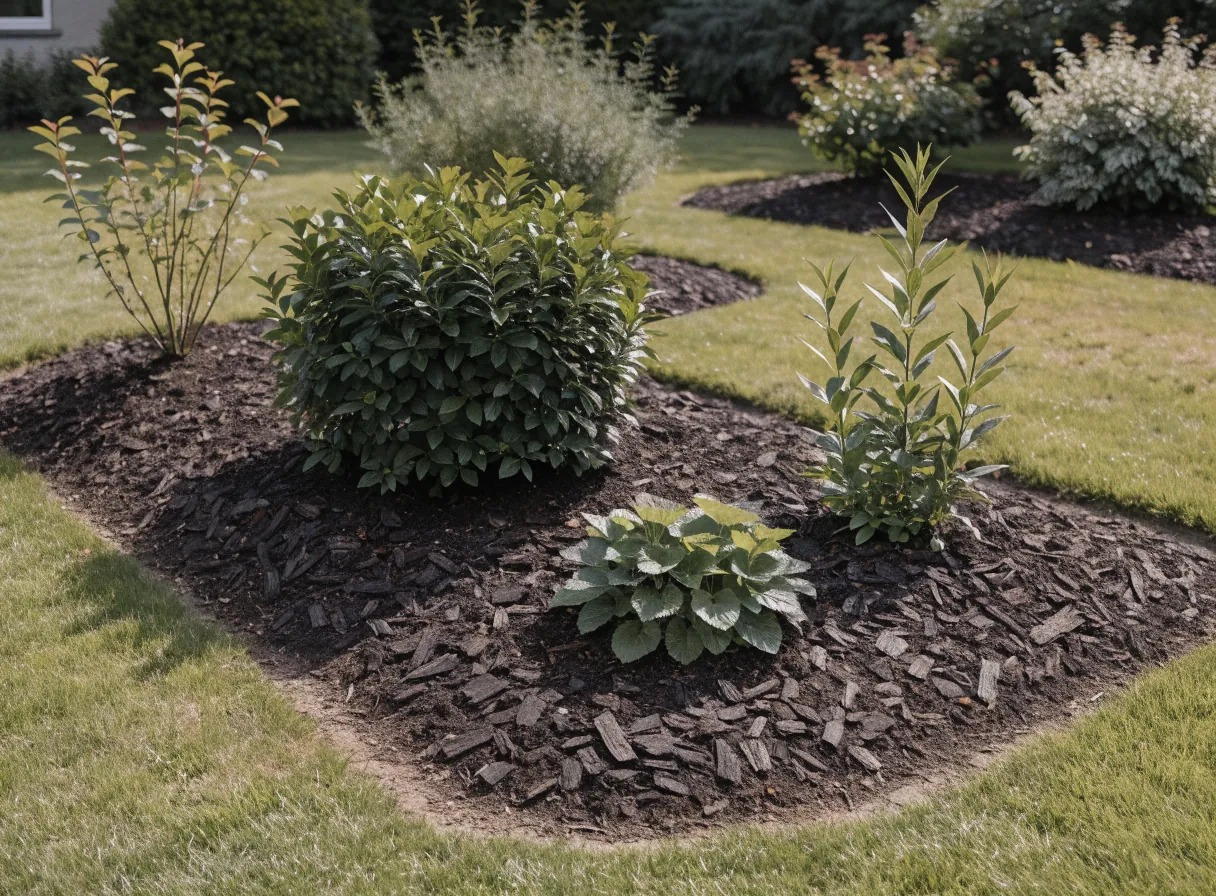 Gejätete Beete mit frischem Rindenmulch